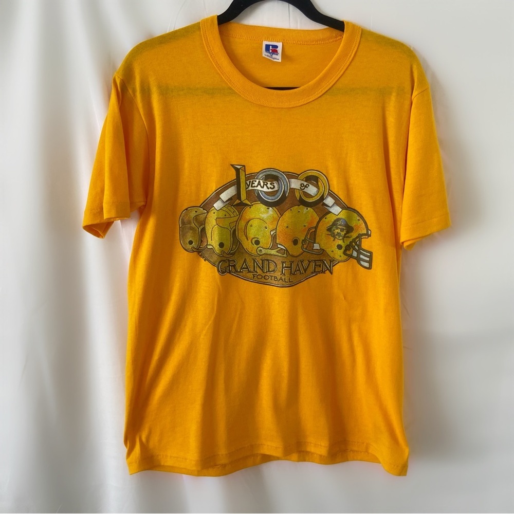 Vintage Grand Haven Football yellow golden single stitch T-shirt medium russell